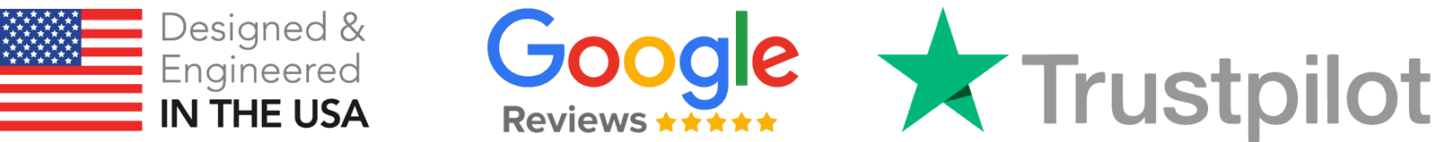 Designed and engineered in the USA, with Google Reviews and Trustpilot badges