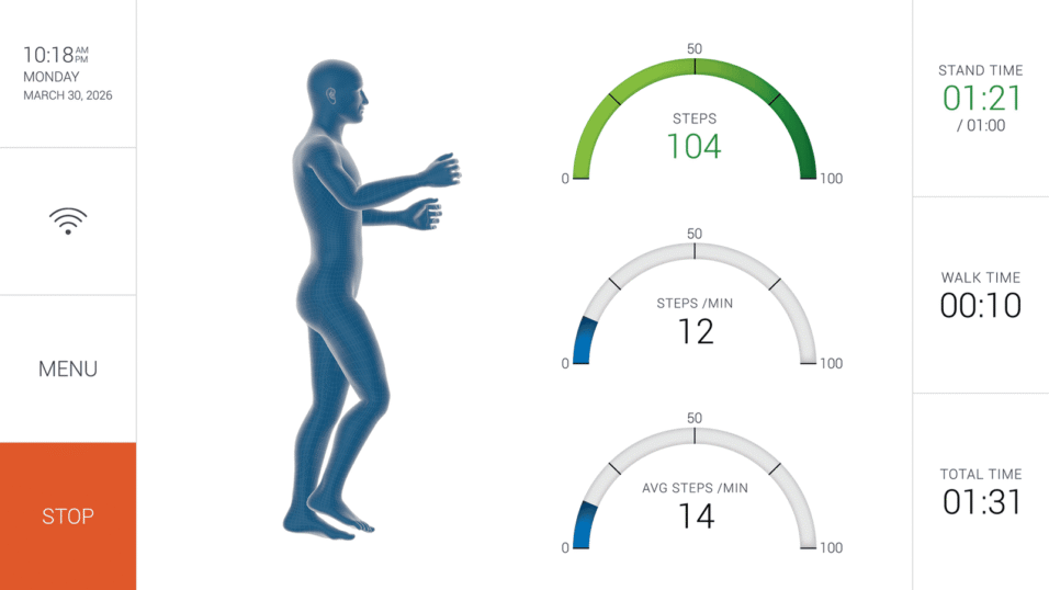 Digital walk tracker showing steps, pace, and time for health monitoring.