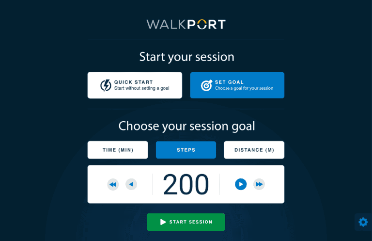 WalkPort facility app screen to choose a session goal