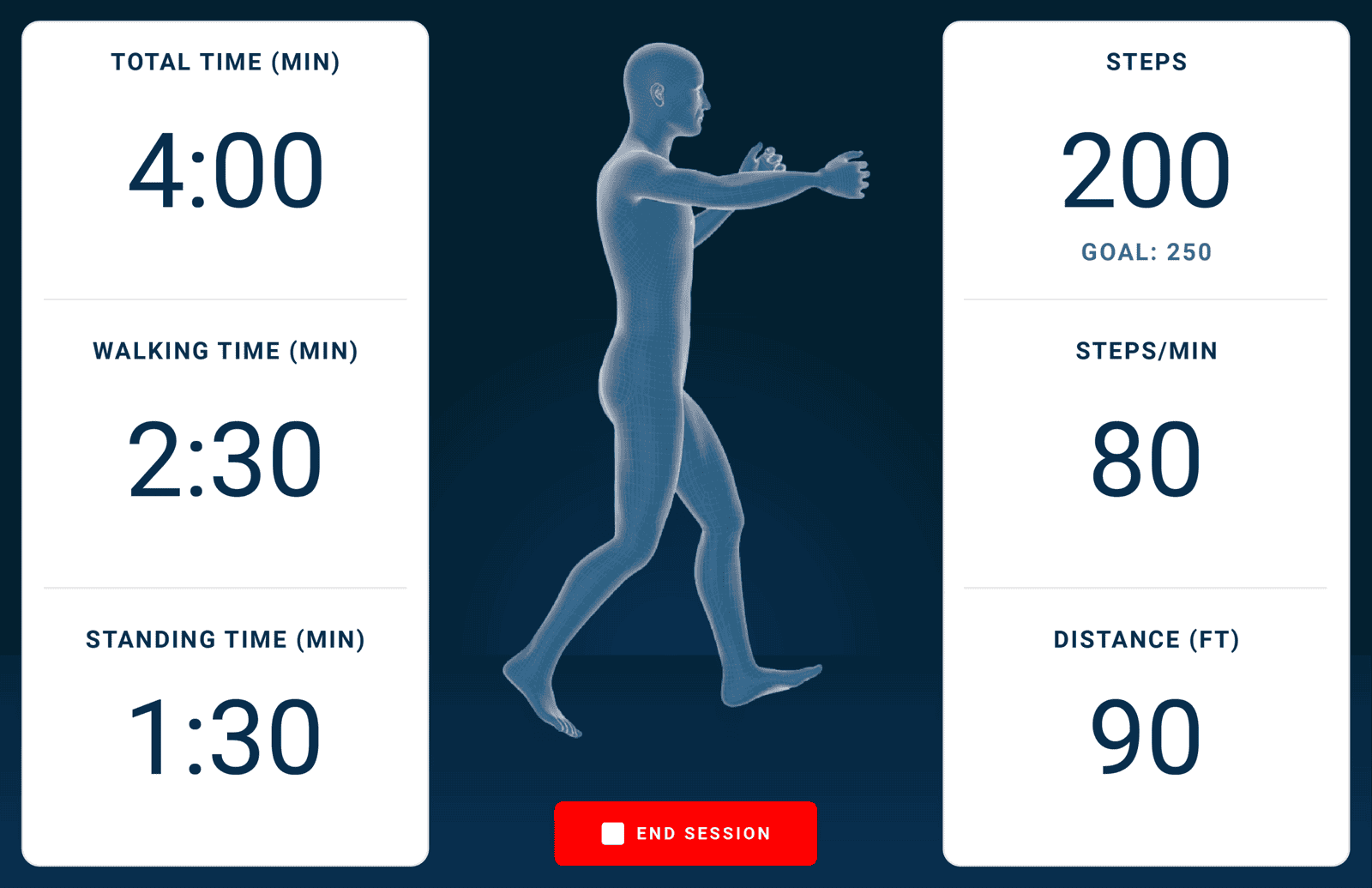 WalkPort facility app screen showing walking stats